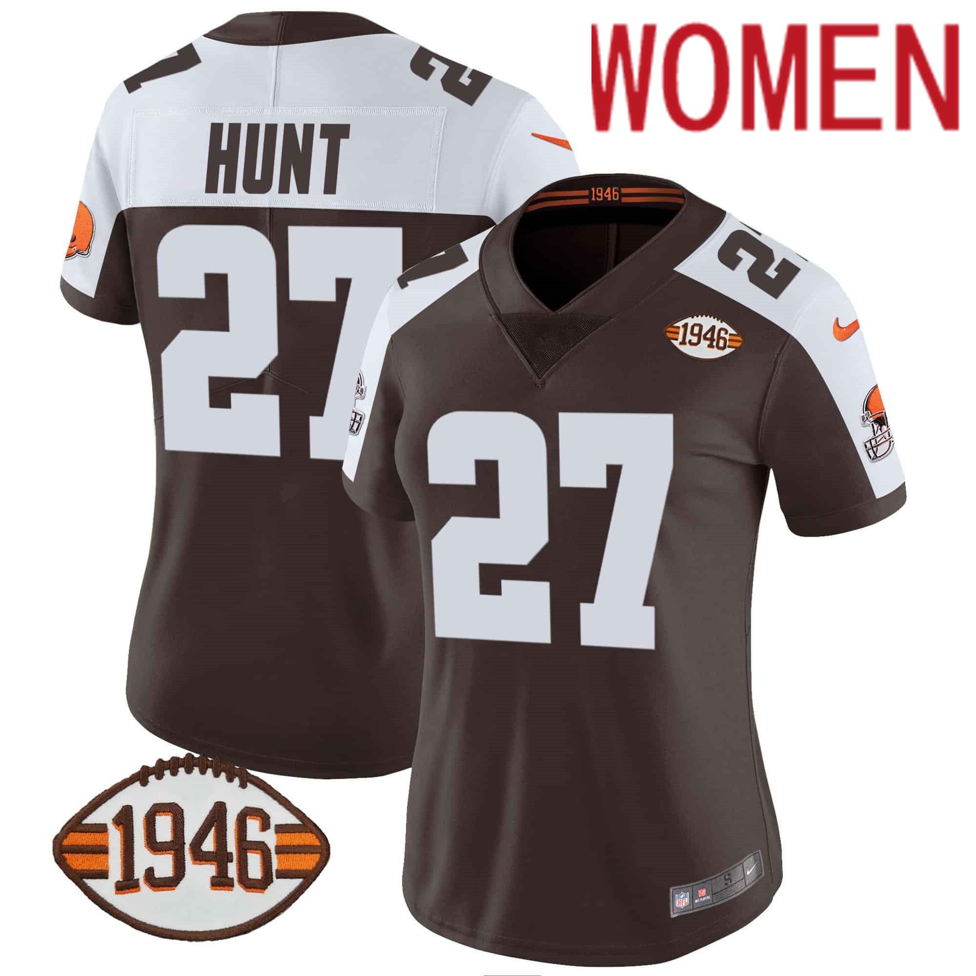 Women Cleveland Browns #27 Hunt Brown 1946 75th Anniversary Patch 2024 Nike NFL Jersey
